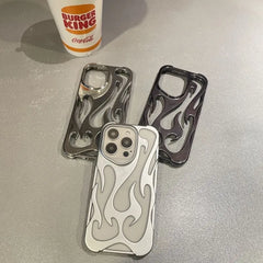 Fashion Hollowed Fire Flame Phone Case For iphone 16 15 13 12 11 Pro Max 14 Plus Cool Boy Girl Silver Plating Soft Cover