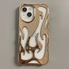 Fashion Hollowed Fire Flame Phone Case For iphone 16 15 13 12 11 Pro Max 14 Plus Cool Boy Girl Silver Plating Soft Cover