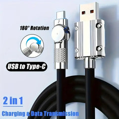180° Rotatable USB to Type-C Fast Charging Cable – Durable Braided Nylon, 3A High-Speed Charging, Tangle-Free Design, Compatible with Android, Samsung, Pixel, Switch & More