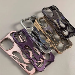Fashion Hollowed Fire Flame Phone Case For iphone 16 15 13 12 11 Pro Max 14 Plus Cool Boy Girl Silver Plating Soft Cover