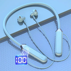 Bluetooth Neckband Earbuds with Noise Canceling, Digital Display, Long Battery, USB-C Charging – Black Sport Headphones for Exercise, Gym & Travel