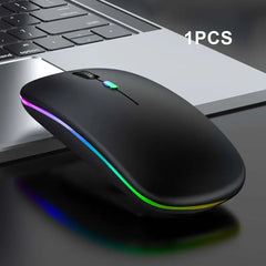 2.4G Wireless RGB Mouse – Silent Dual Mode, Ergonomic Design, Battery-Powered, with USB Receiver | Black & White Color Options | Smooth Wireless Performance for Gaming, Office & Daily Use | Sleek Finish, Durable Plastic Build