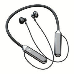 Bluetooth Neckband Earbuds with Noise Canceling, Digital Display, Long Battery, USB-C Charging – Black Sport Headphones for Exercise, Gym & Travel
