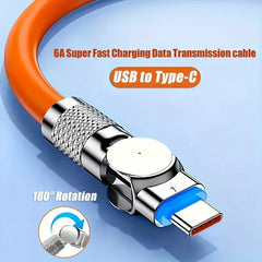 180° Rotatable USB to Type-C Fast Charging Cable – Durable Braided Nylon, 3A High-Speed Charging, Tangle-Free Design, Compatible with Android, Samsung, Pixel, Switch & More