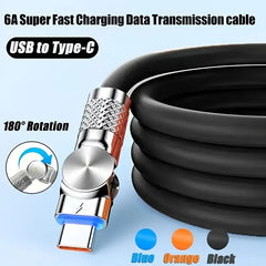 180° Rotatable USB to Type-C Fast Charging Cable – Durable Braided Nylon, 3A High-Speed Charging, Tangle-Free Design, Compatible with Android, Samsung, Pixel, Switch & More