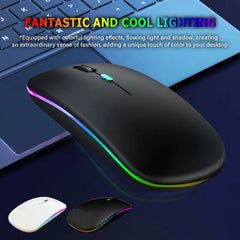 2.4G Wireless RGB Mouse – Silent Dual Mode, Ergonomic Design, Battery-Powered, with USB Receiver | Black & White Color Options | Smooth Wireless Performance for Gaming, Office & Daily Use | Sleek Finish, Durable Plastic Build