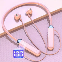 Bluetooth Neckband Earbuds with Noise Canceling, Digital Display, Long Battery, USB-C Charging – Black Sport Headphones for Exercise, Gym & Travel