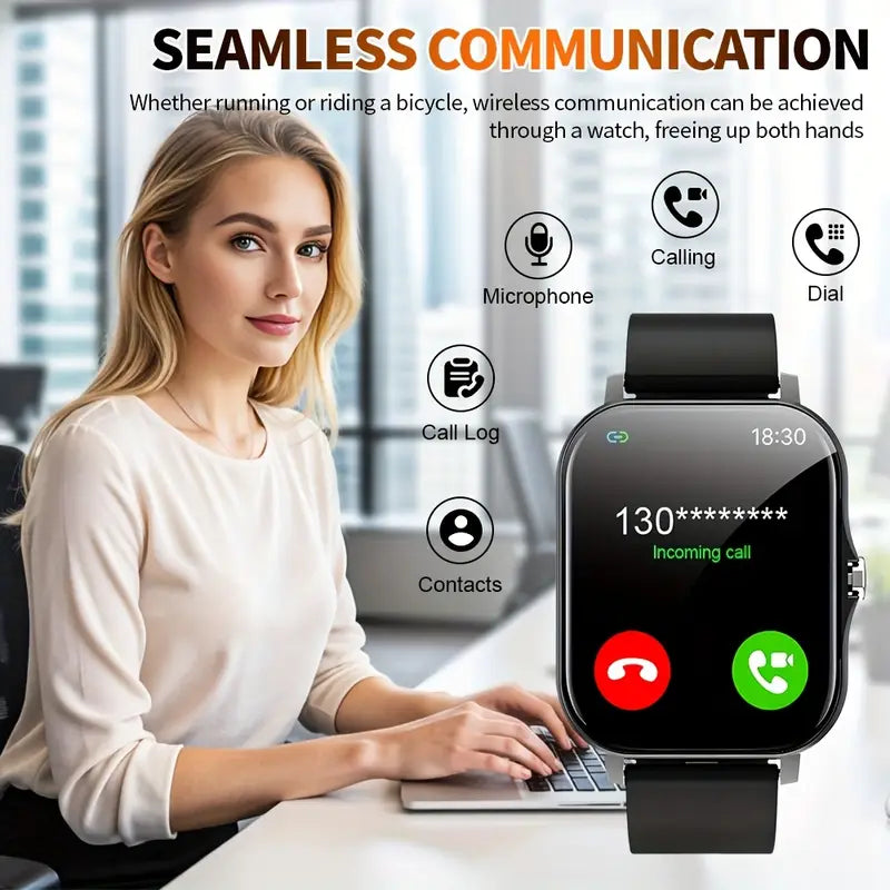 1.83-Inch Full Touchscreen Smartwatch for Men & Women – Fitness Tracker with Call/Message Function, Sports Modes, Heart Rate Monitor, USB Charging, Compatible with iPhone & Android