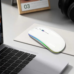 2.4G Wireless RGB Mouse – Silent Dual Mode, Ergonomic Design, Battery-Powered, with USB Receiver | Black & White Color Options | Smooth Wireless Performance for Gaming, Office & Daily Use | Sleek Finish, Durable Plastic Build