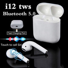 i12 Double Wireless Bluetooth Hand Free with Power Bank AirPod Stereo Earphones White bluetooth ear phone for all cell phones use-Color Family:Black
