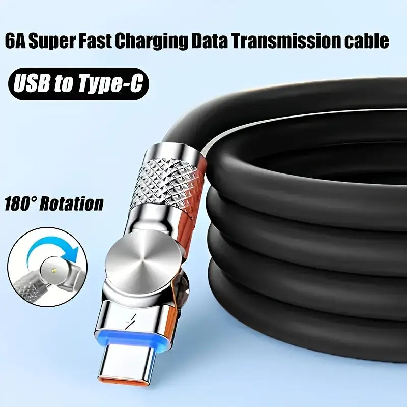 180° Rotatable USB to Type-C Fast Charging Cable – Durable Braided Nylon, 3A High-Speed Charging, Tangle-Free Design, Compatible with Android, Samsung, Pixel, Switch & More