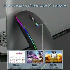 2.4G Wireless RGB Mouse – Silent Dual Mode, Ergonomic Design, Battery-Powered, with USB Receiver | Black & White Color Options | Smooth Wireless Performance for Gaming, Office & Daily Use | Sleek Finish, Durable Plastic Build