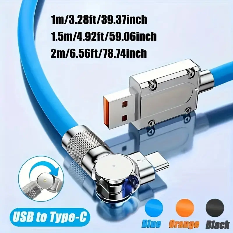 180° Rotatable USB to Type-C Fast Charging Cable – Durable Braided Nylon, 3A High-Speed Charging, Tangle-Free Design, Compatible with Android, Samsung, Pixel, Switch & More