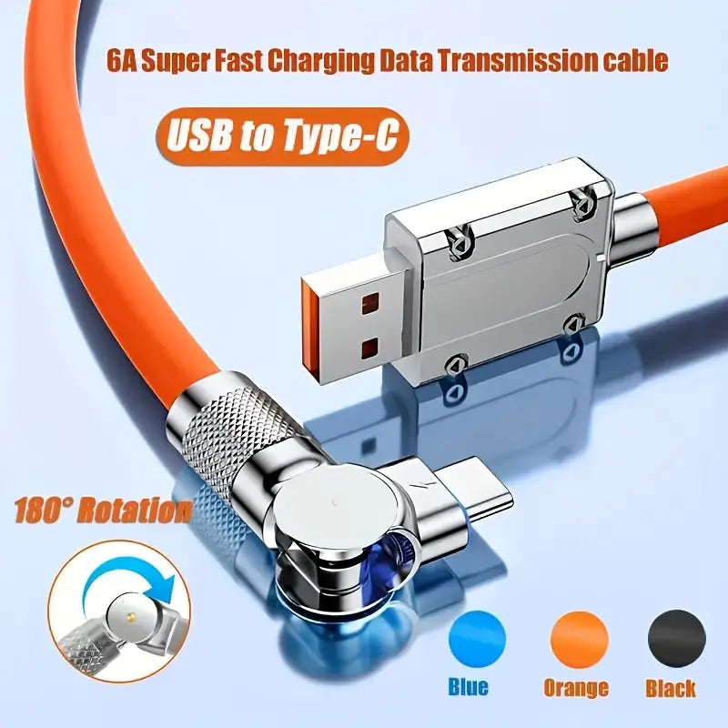 180° Rotatable USB to Type-C Fast Charging Cable – Durable Braided Nylon, 3A High-Speed Charging, Tangle-Free Design, Compatible with Android, Samsung, Pixel, Switch & More