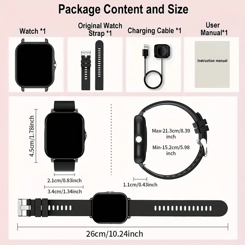 1.83-Inch Full Touchscreen Smartwatch for Men & Women – Fitness Tracker with Call/Message Function, Sports Modes, Heart Rate Monitor, USB Charging, Compatible with iPhone & Android