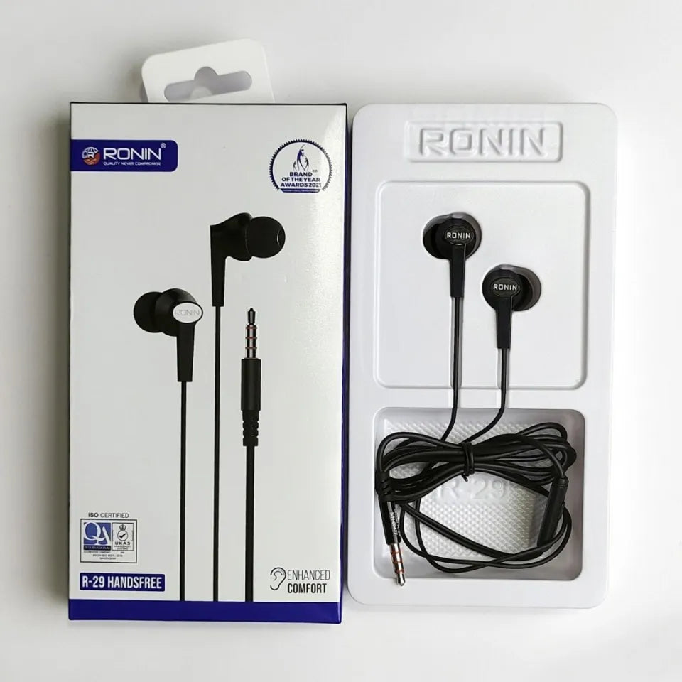 Ronin R-29 HandsFree In-Ear Headphones - Noise Cancellation, Built-in Mic, 1.0m-1.4m Cable, Android Compatible