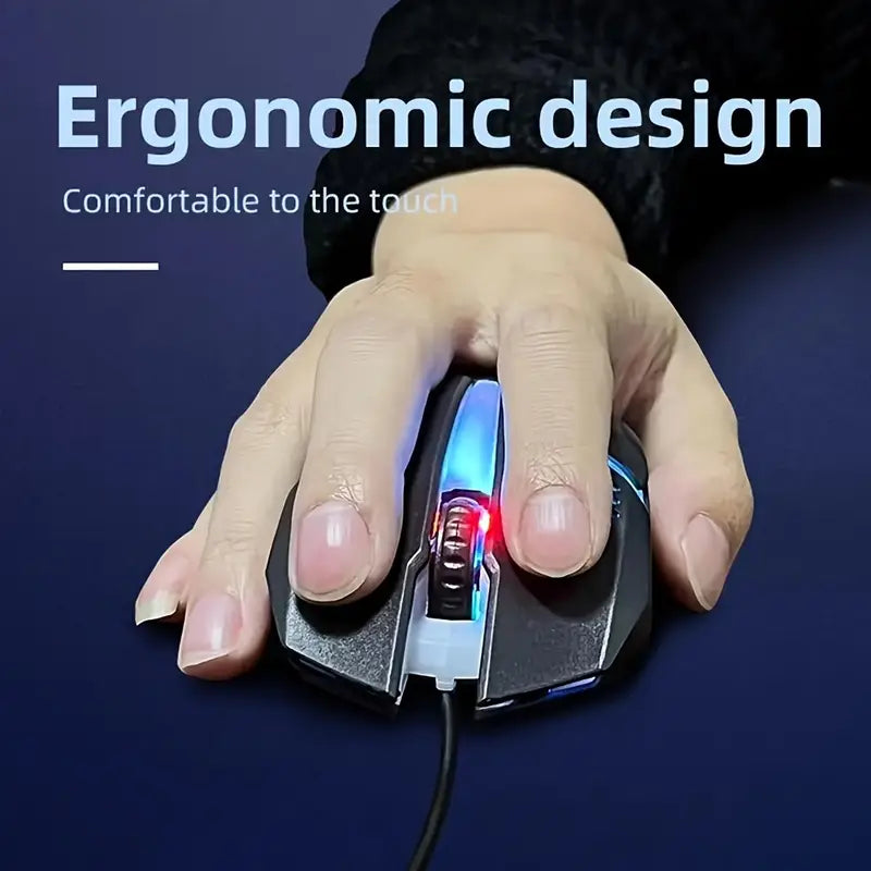 Professional Wired Gaming Mouse – USB Connection, 5000 DPI High-Precision Sensor, Ergonomic Right-Hand Grip, 7-Color Breathing LED Lights, No Battery Needed – Compatible with PC, Laptop & Desktop – Ideal for Gaming, Streaming, Office Use