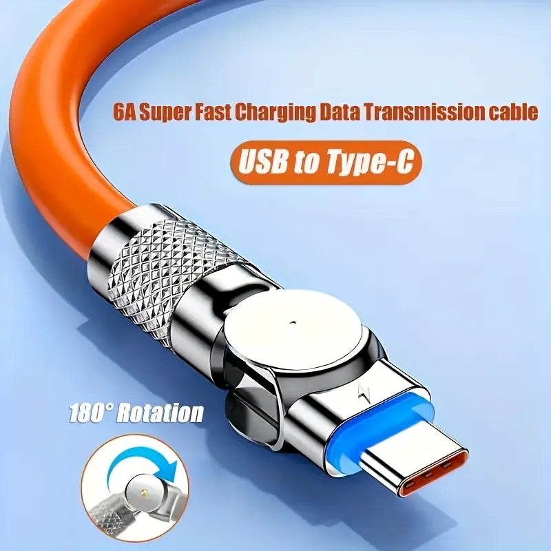 180° Rotatable USB to Type-C Fast Charging Cable – Durable Braided Nylon, 3A High-Speed Charging, Tangle-Free Design, Compatible with Android, Samsung, Pixel, Switch & More