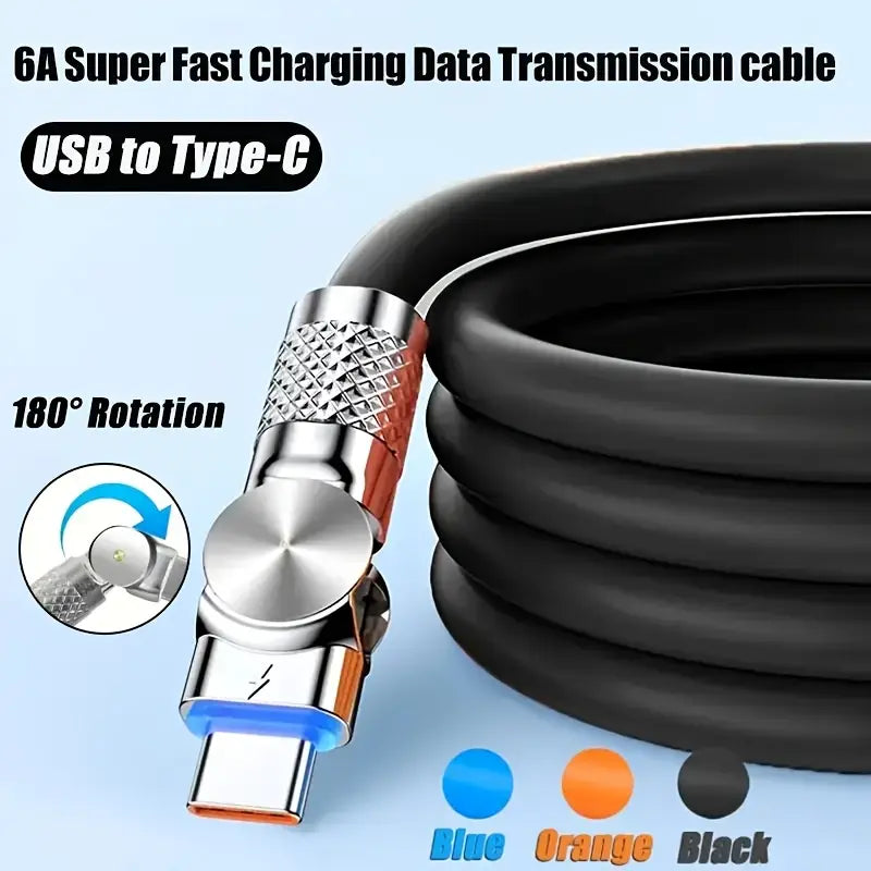 180° Rotatable USB to Type-C Fast Charging Cable – Durable Braided Nylon, 3A High-Speed Charging, Tangle-Free Design, Compatible with Android, Samsung, Pixel, Switch & More