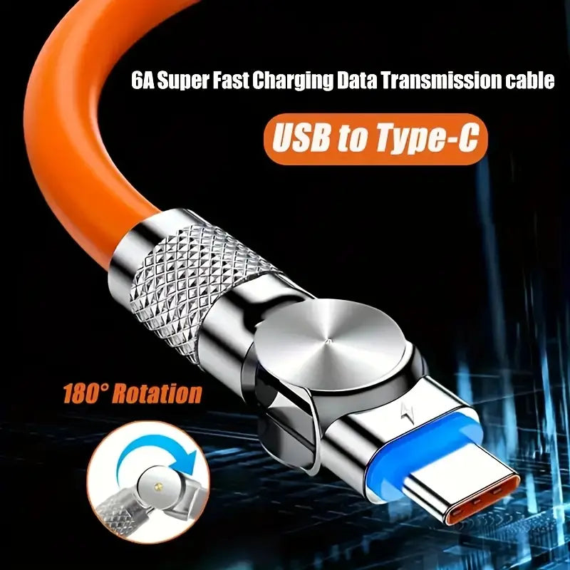 180° Rotatable USB to Type-C Fast Charging Cable – Durable Braided Nylon, 3A High-Speed Charging, Tangle-Free Design, Compatible with Android, Samsung, Pixel, Switch & More